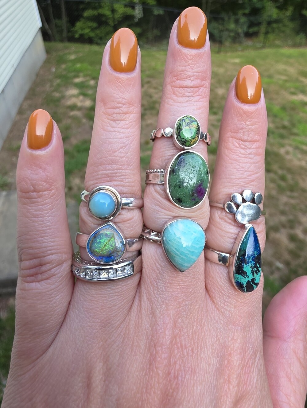 Multi-Stone Plated Statement Ring Lot Bundle Estate in Teal, Turquoise & Green - Picture 7 of 12